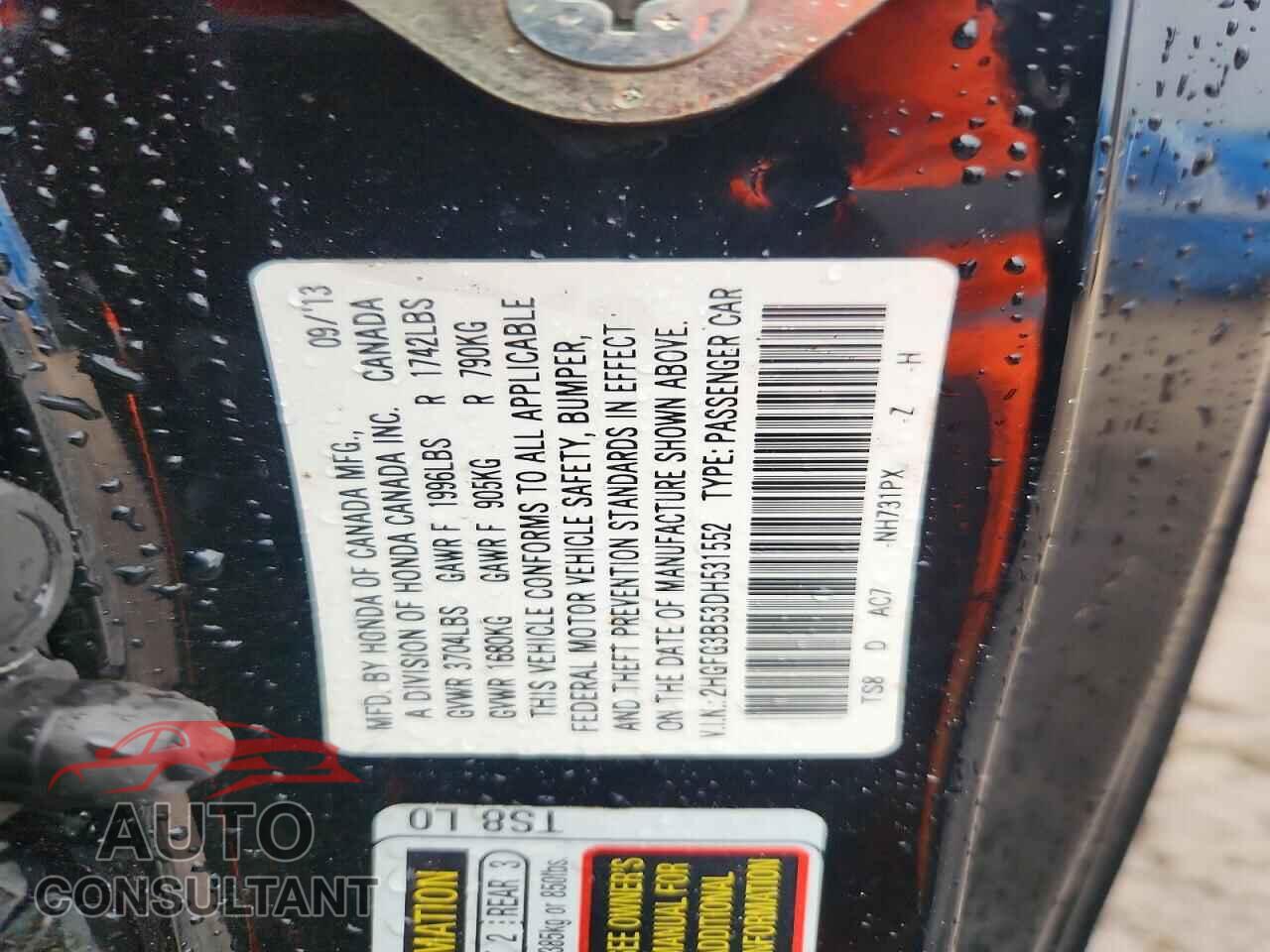 HONDA CIVIC 2013 - 2HGFG3B53DH531552