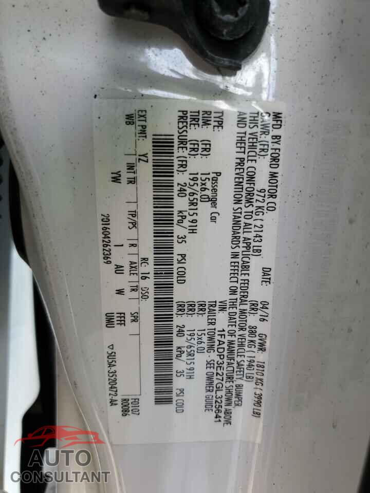 FORD FOCUS 2016 - 1FADP3E27GL325641