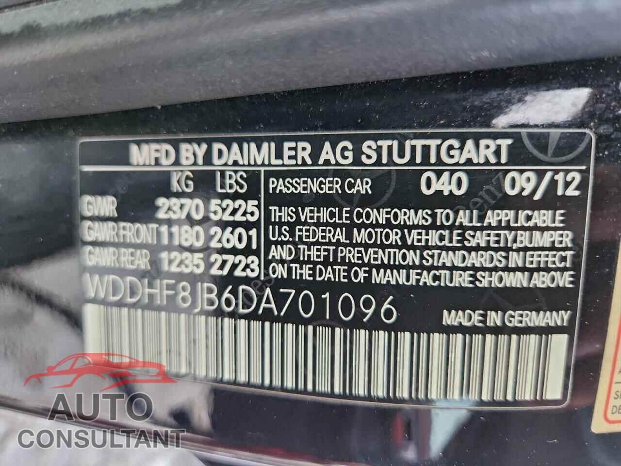 MERCEDES-BENZ E-CLASS 2013 - WDDHF8JB6DA701096