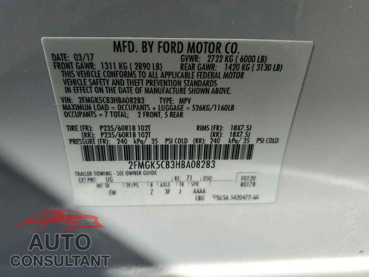 FORD FLEX 2017 - 2FMGK5C83HBA08283