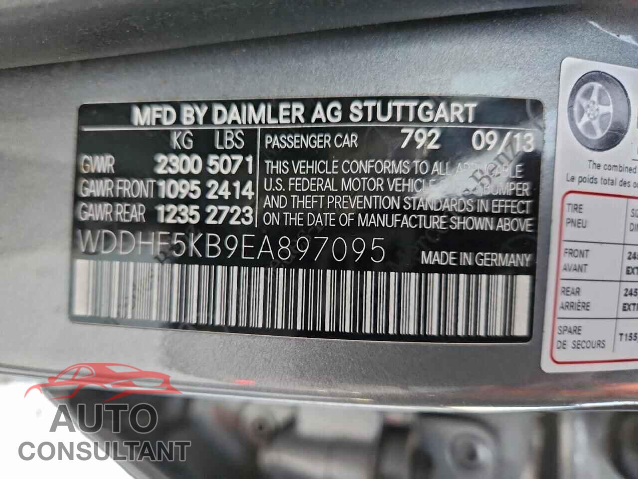 MERCEDES-BENZ E-CLASS 2014 - WDDHF5KB9EA897095