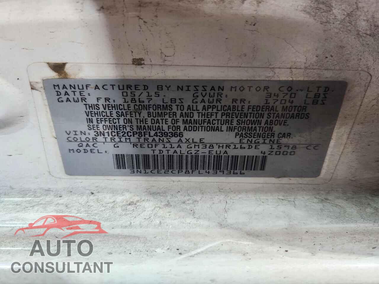 NISSAN VERSA 2015 - 3N1CE2CP8FL439366