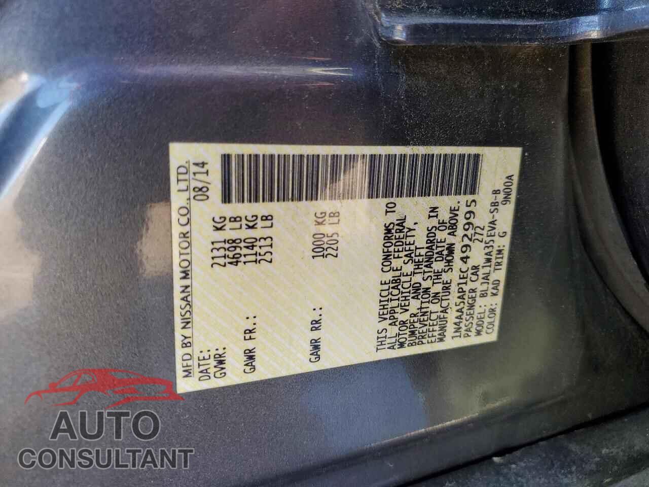 NISSAN MAXIMA 2014 - 1N4AA5AP1EC492995