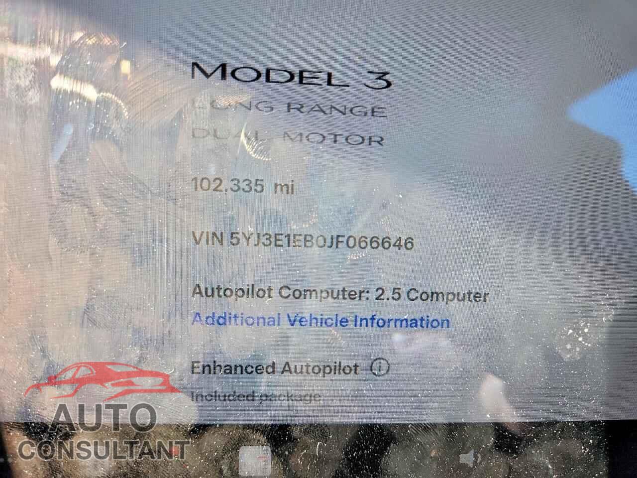 TESLA MODEL 3 2018 - 5YJ3E1EB0JF066646