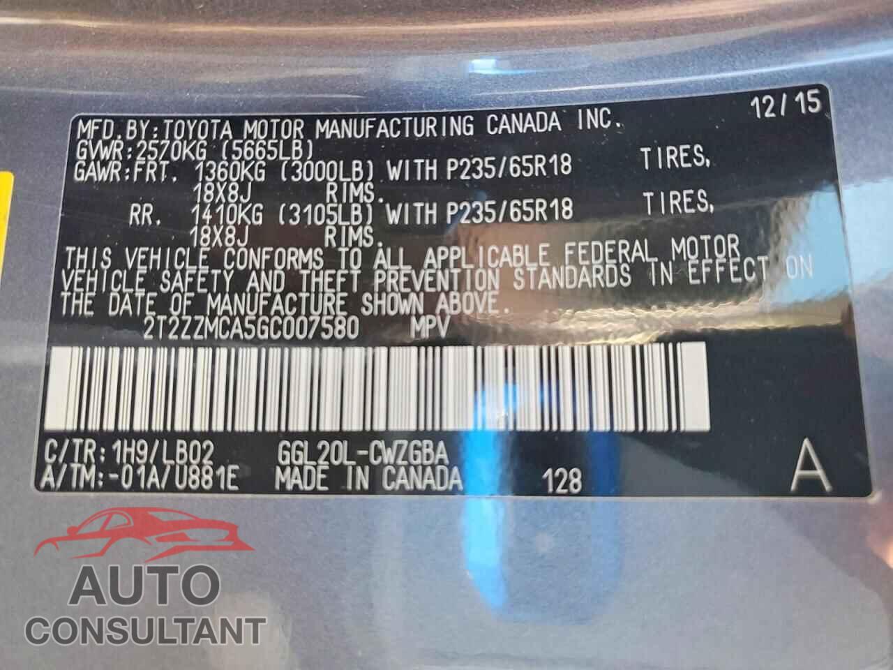 LEXUS RX350 2016 - 2T2ZZMCA5GC007580