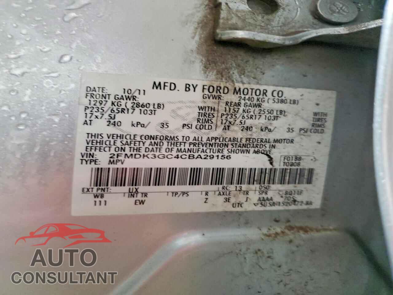 FORD EDGE 2012 - 2FMDK3GC4CBA29156
