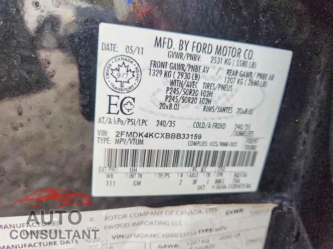 FORD EDGE 2011 - 2FMDK4KCXBBB33159