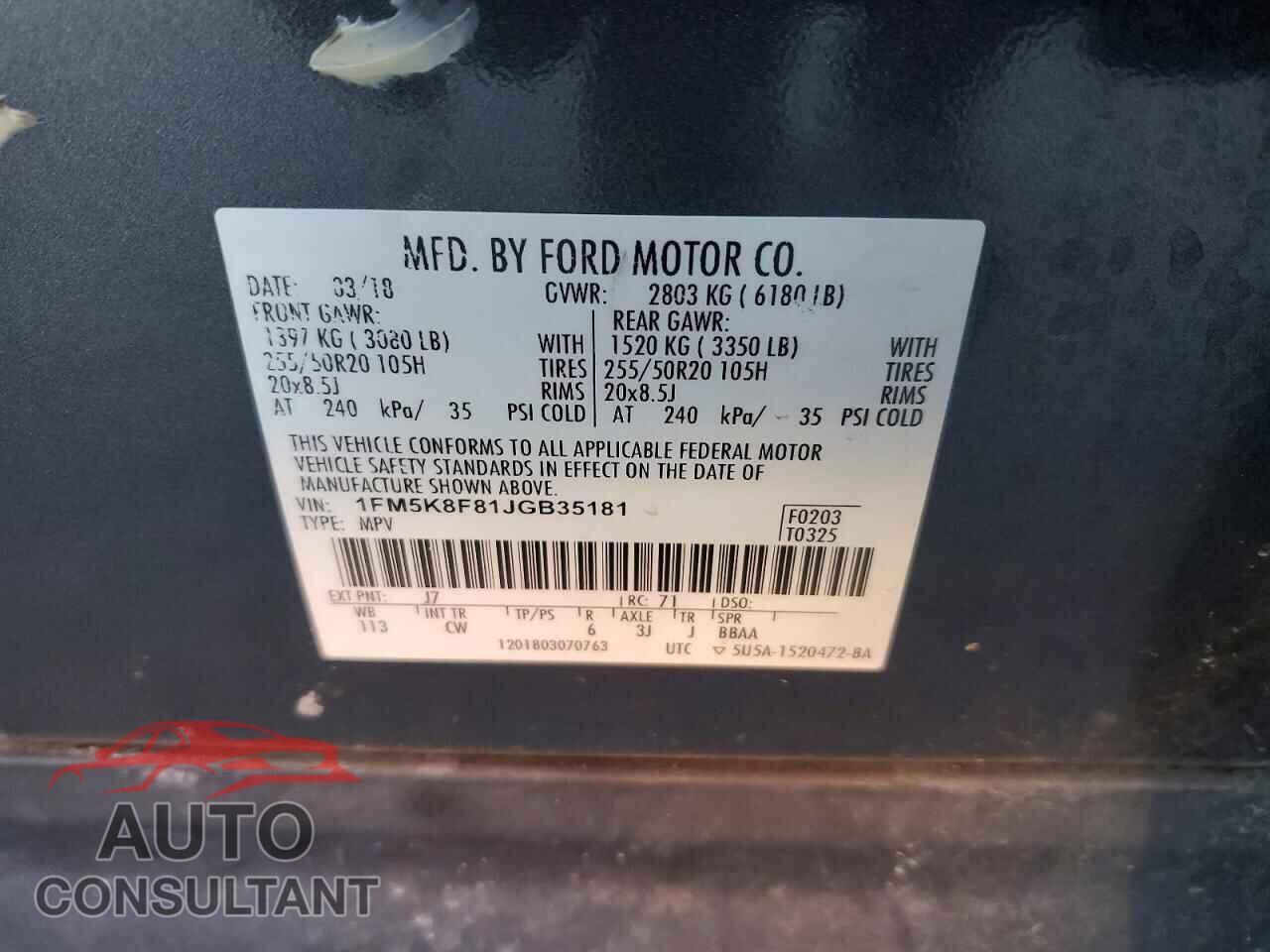 FORD EXPLORER 2018 - 1FM5K8F81JGB35181