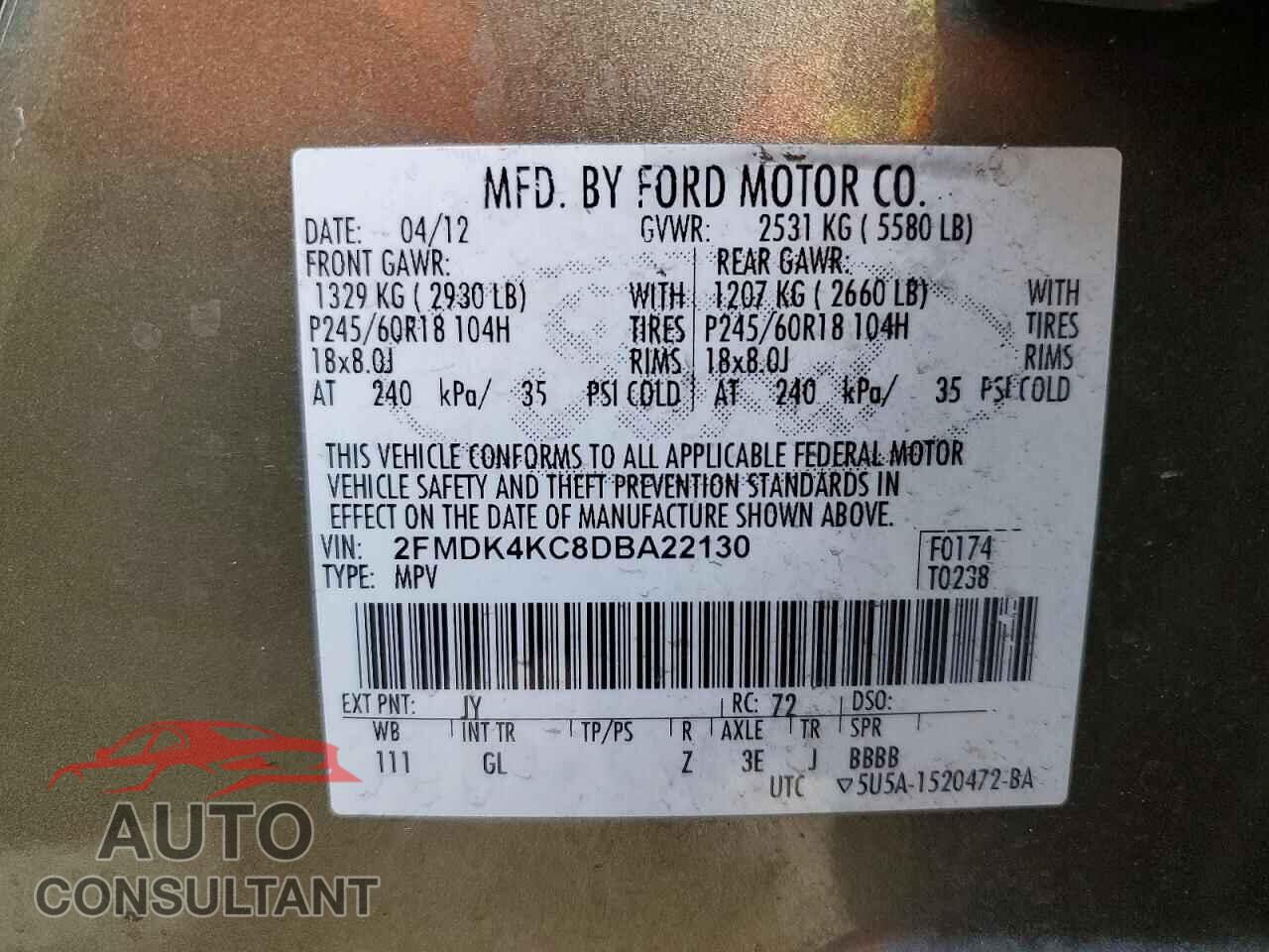 FORD EDGE 2013 - 2FMDK4KC8DBA22130