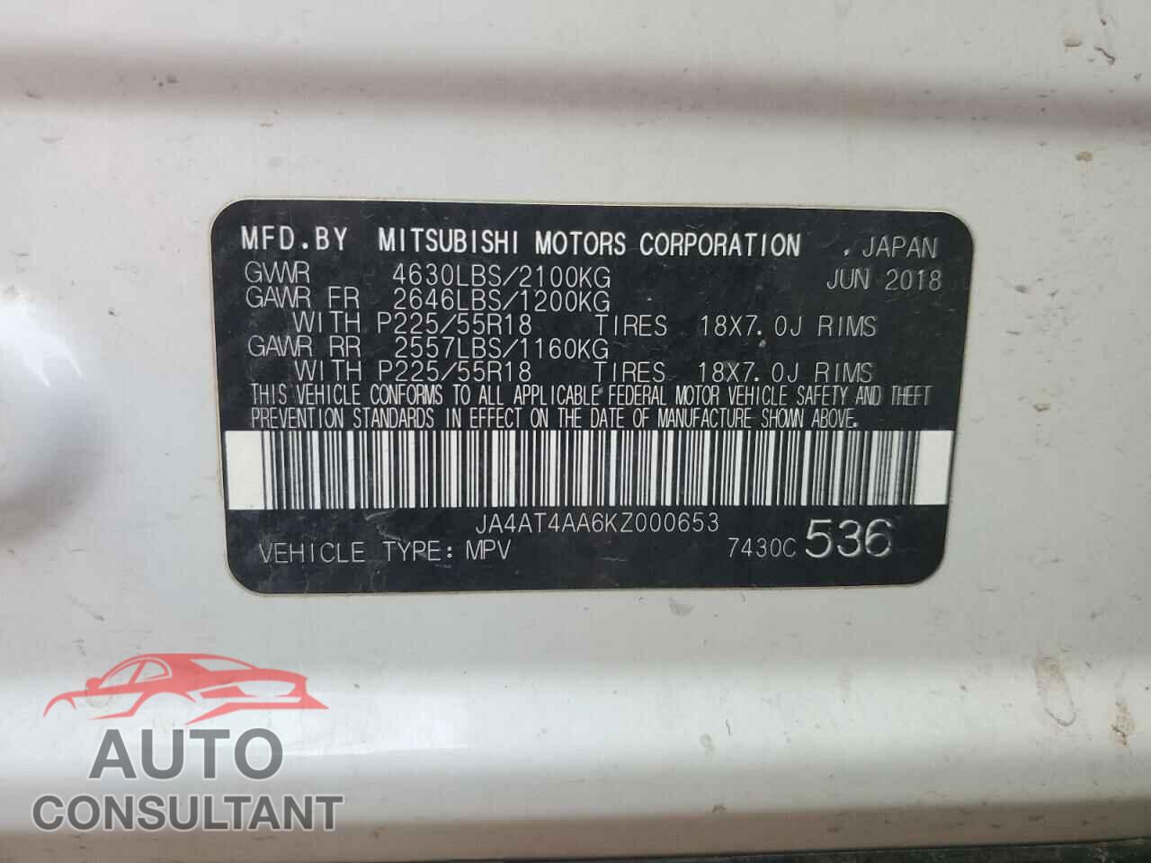 MITSUBISHI ECLIPSE 2019 - JA4AT4AA6KZ000653
