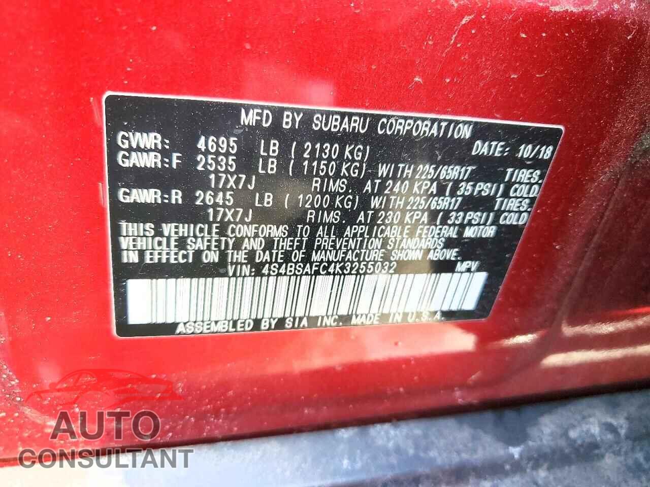 SUBARU OUTBACK 2019 - 4S4BSAFC4K3255032