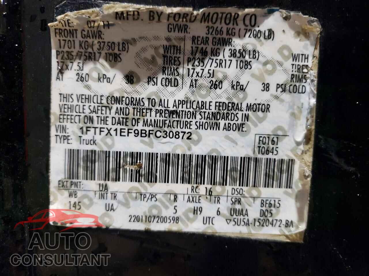 FORD F150 2011 - 1FTFX1EF9BFC30872