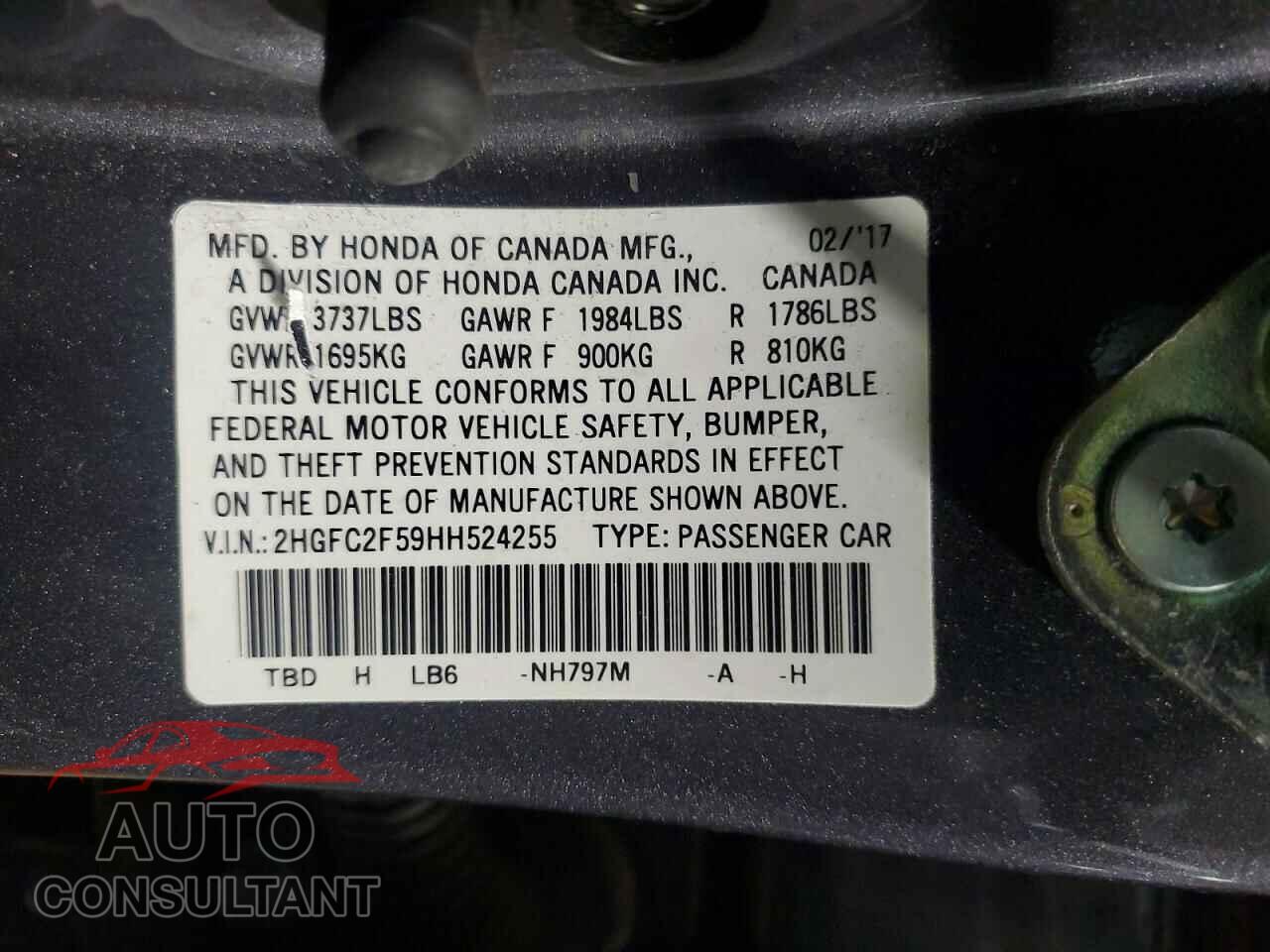 HONDA CIVIC 2017 - 2HGFC2F59HH524255