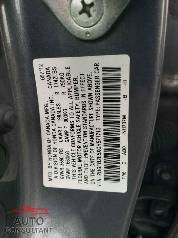 HONDA CIVIC 2012 - 2HGFB2E5XCH571713