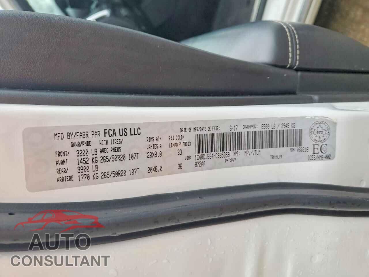 DODGE DURANGO 2017 - 1C4RDJEG4HC935359