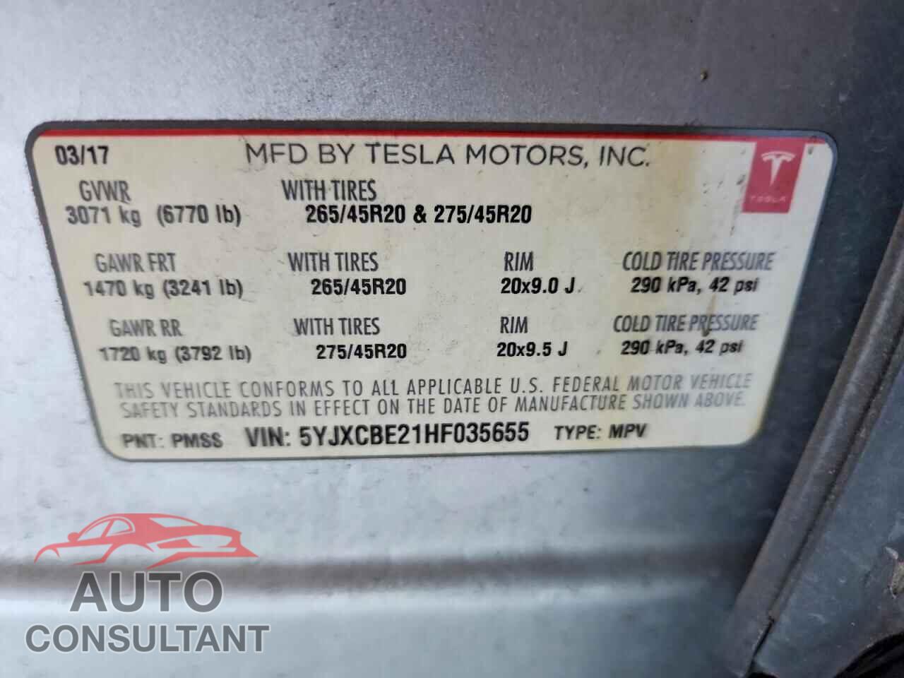 TESLA MODEL X 2017 - 5YJXCBE21HF035655