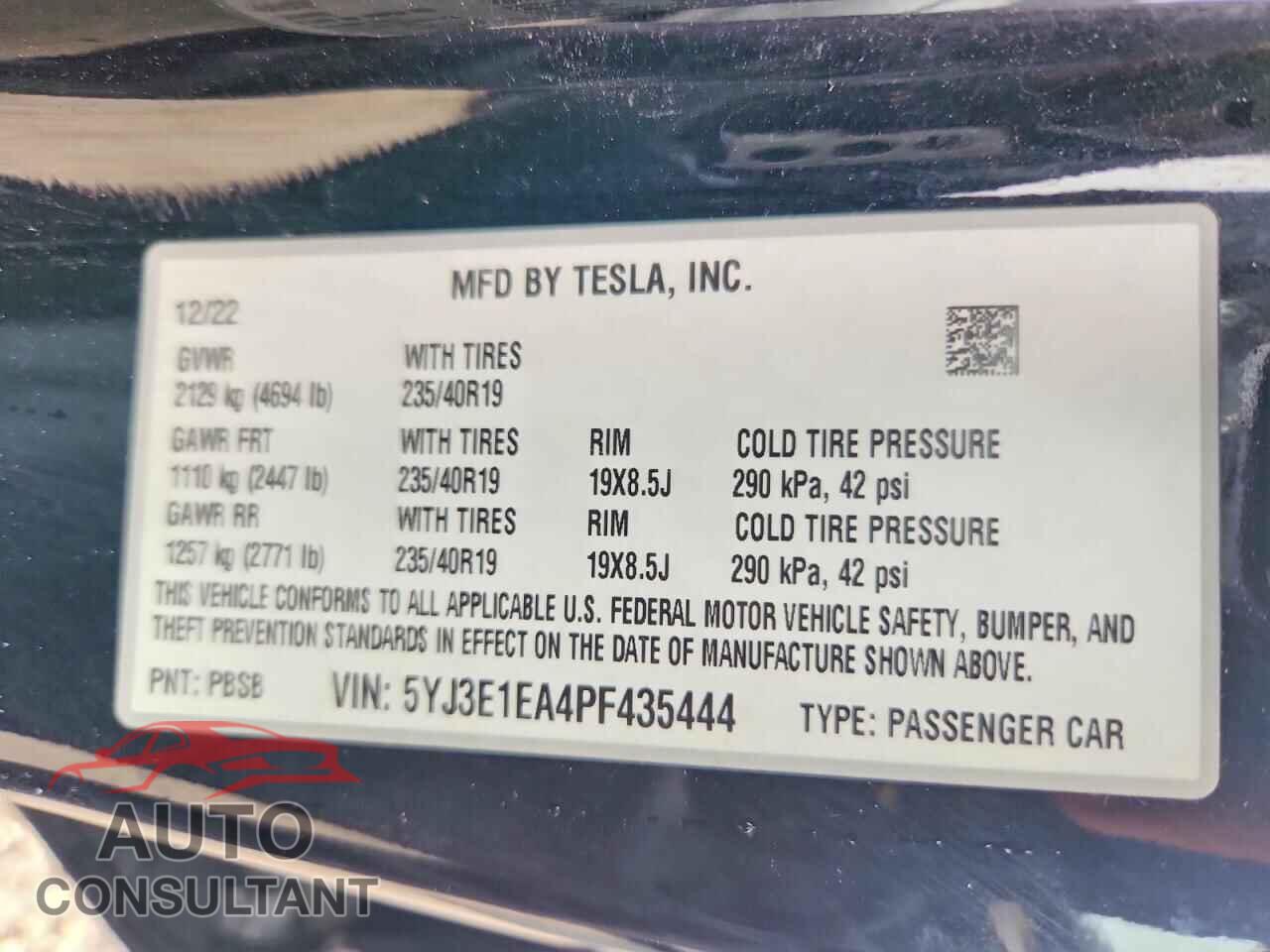 TESLA MODEL 3 2023 - 5YJ3E1EA4PF435444