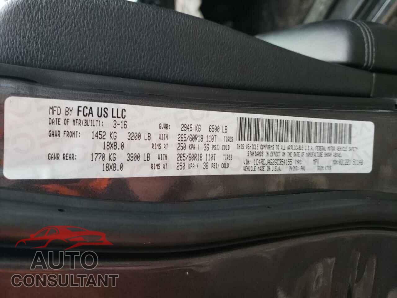 DODGE DURANGO 2016 - 1C4RDJAG2GC354155