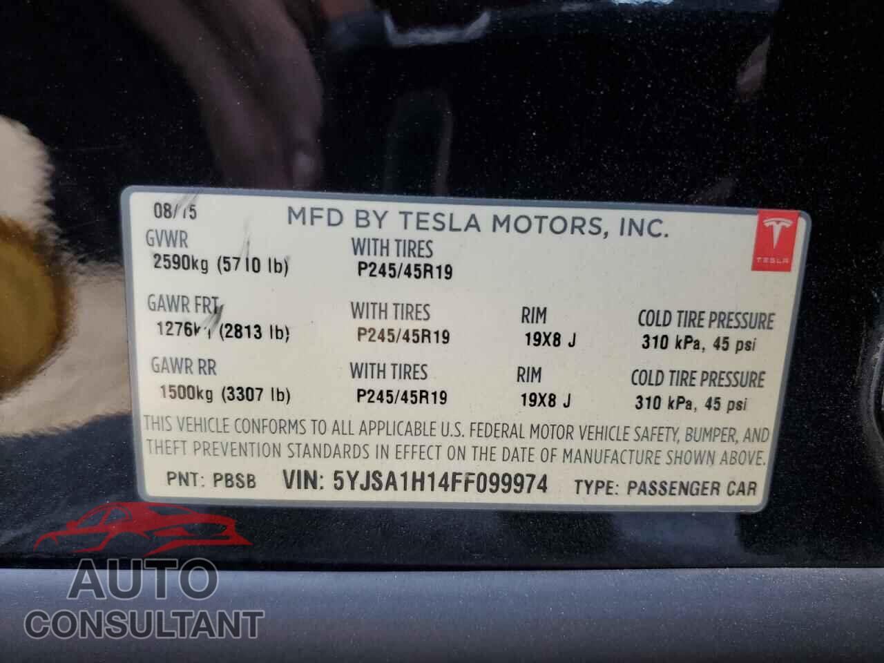 TESLA MODEL S 2015 - 5YJSA1H14FF099974