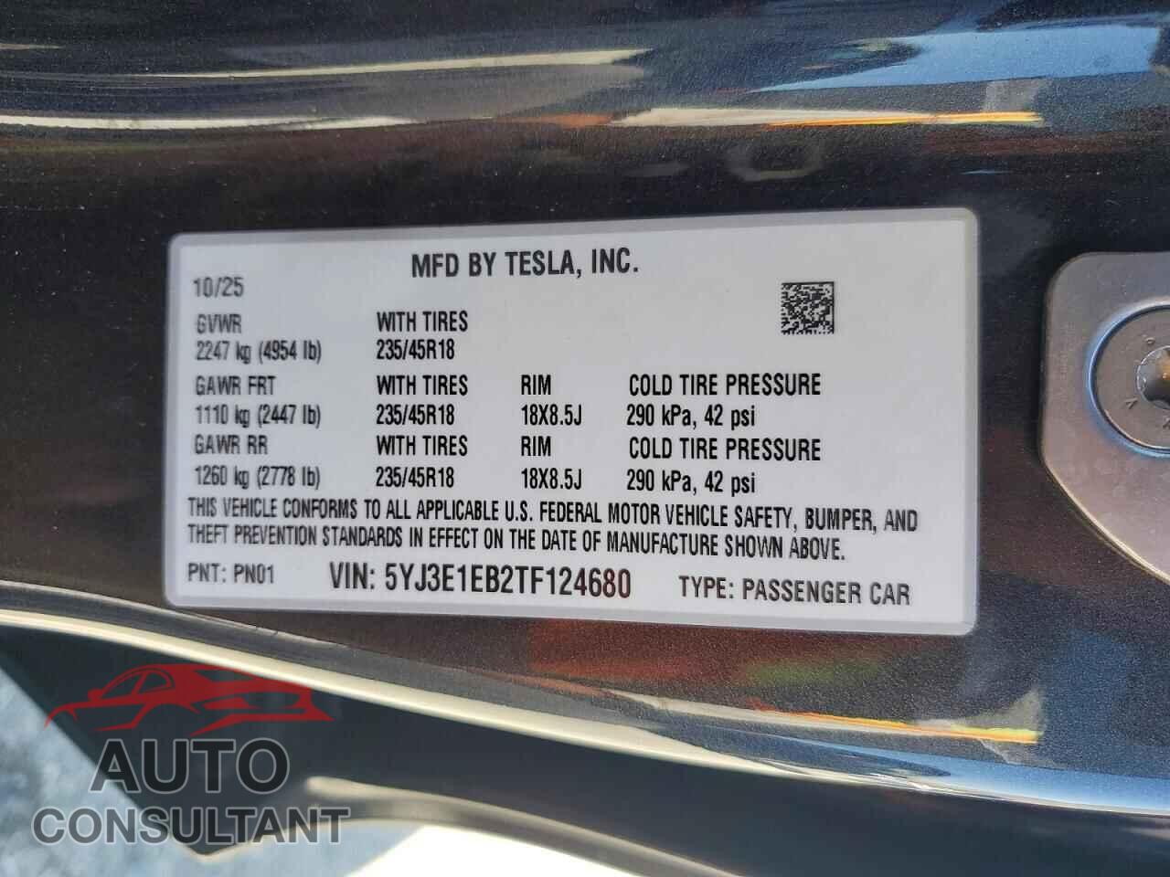 TESLA MODEL 3 2026 - 5YJ3E1EB2TF124680