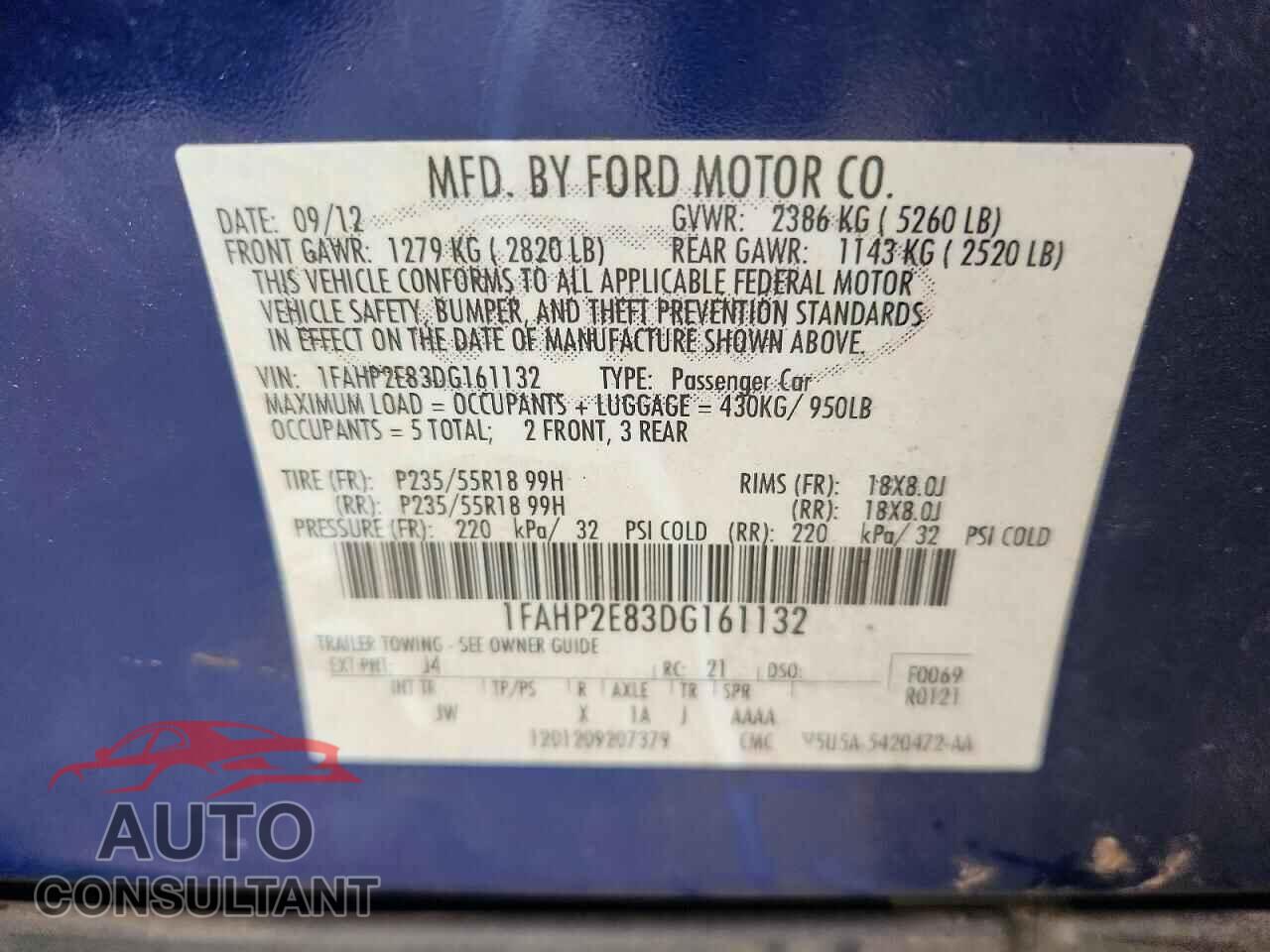 FORD TAURUS 2013 - 1FAHP2E83DG161132