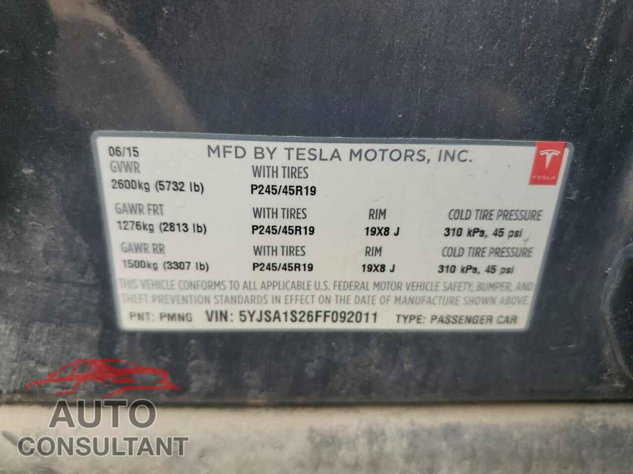 TESLA MODEL S 2015 - 5YJSA1S26FF092011
