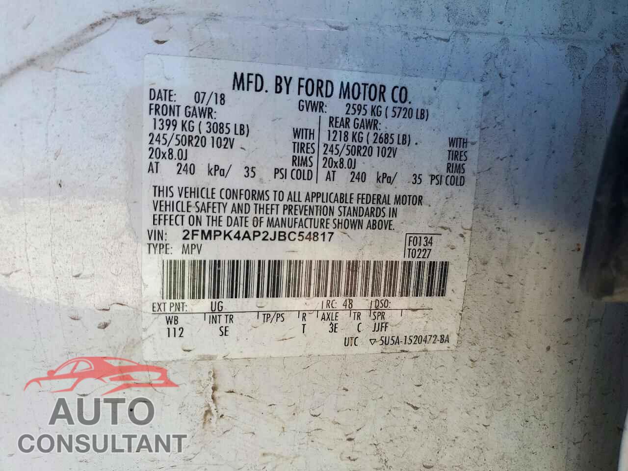 FORD EDGE 2018 - 2FMPK4AP2JBC54817