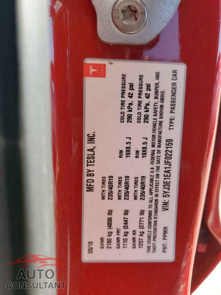 TESLA MODEL 3 2018 - 5YJ3E1EA1JF022159