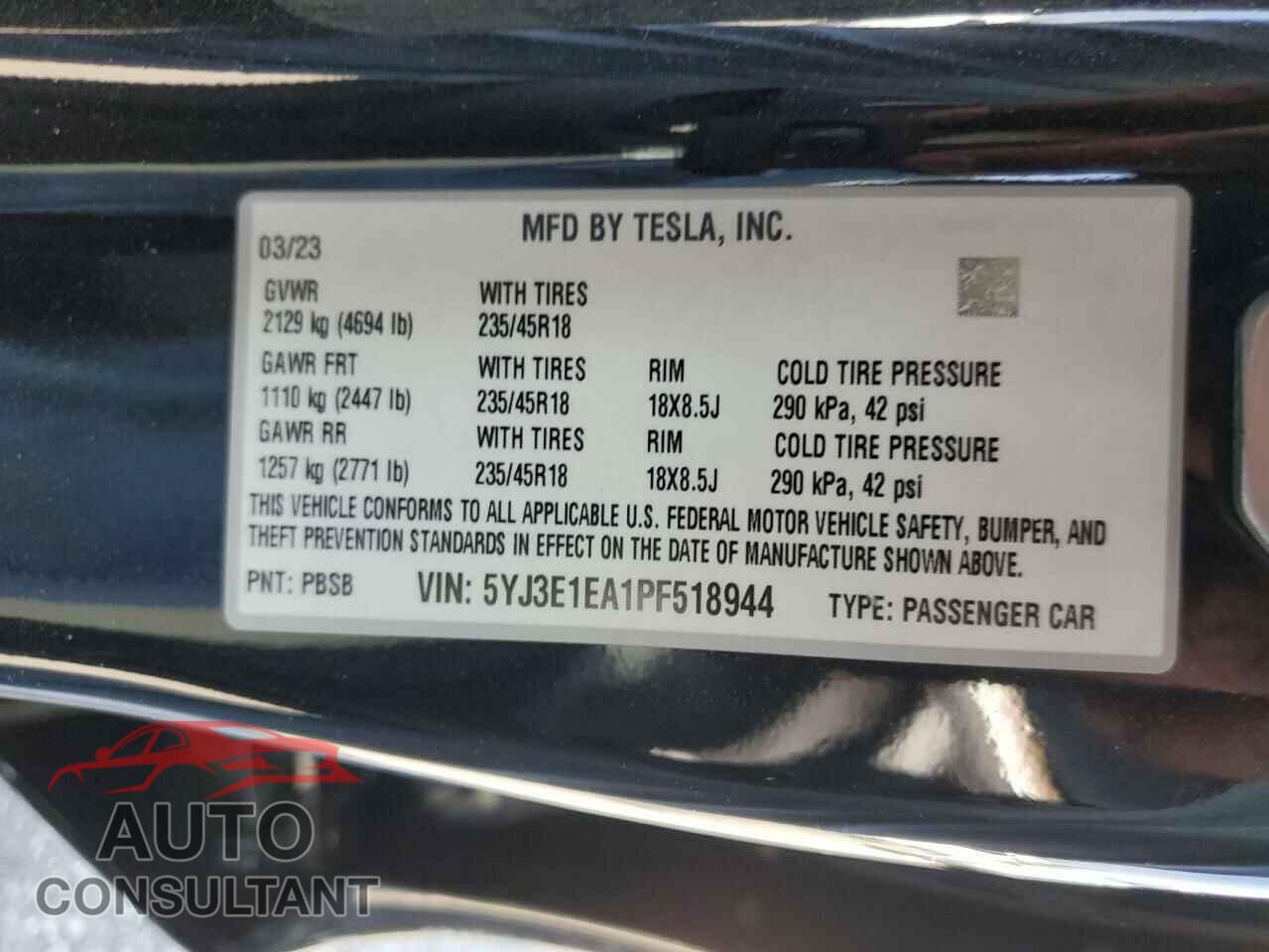 TESLA MODEL 3 2023 - 5YJ3E1EA1PF518944