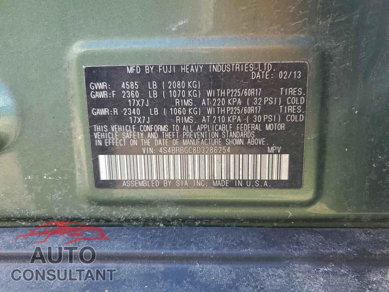 SUBARU OUTBACK 2013 - 4S4BRBGC8D3286254
