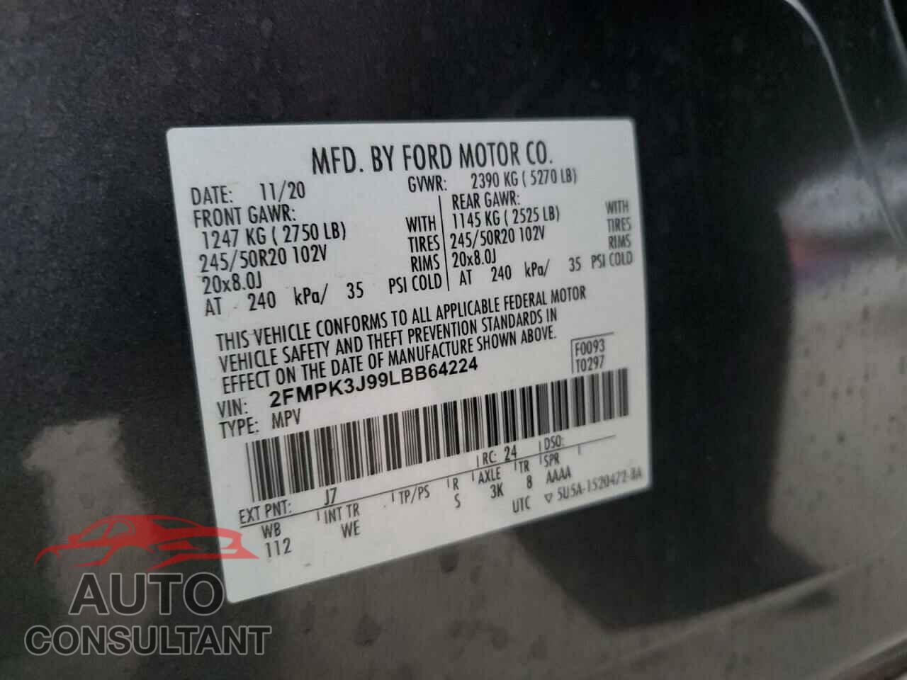 FORD EDGE 2020 - 2FMPK3J99LBB64224