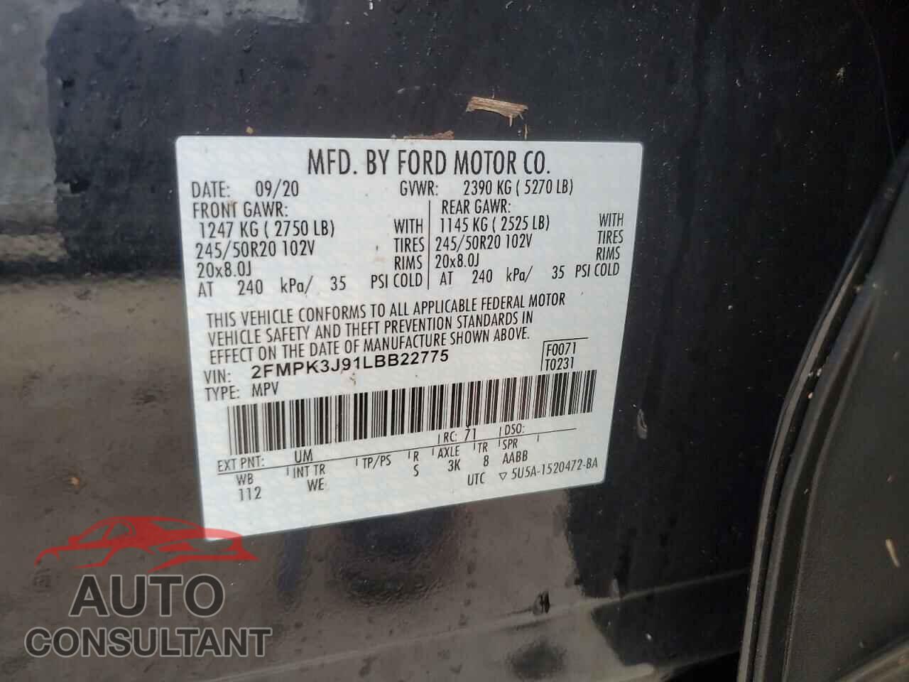 FORD EDGE 2020 - 2FMPK3J91LBB22775