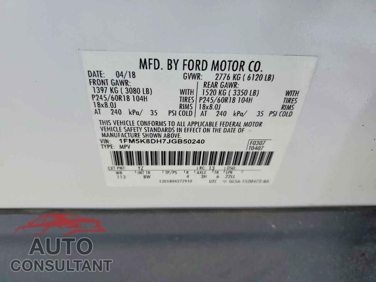 FORD EXPLORER 2018 - 1FM5K8DH7JGB50240