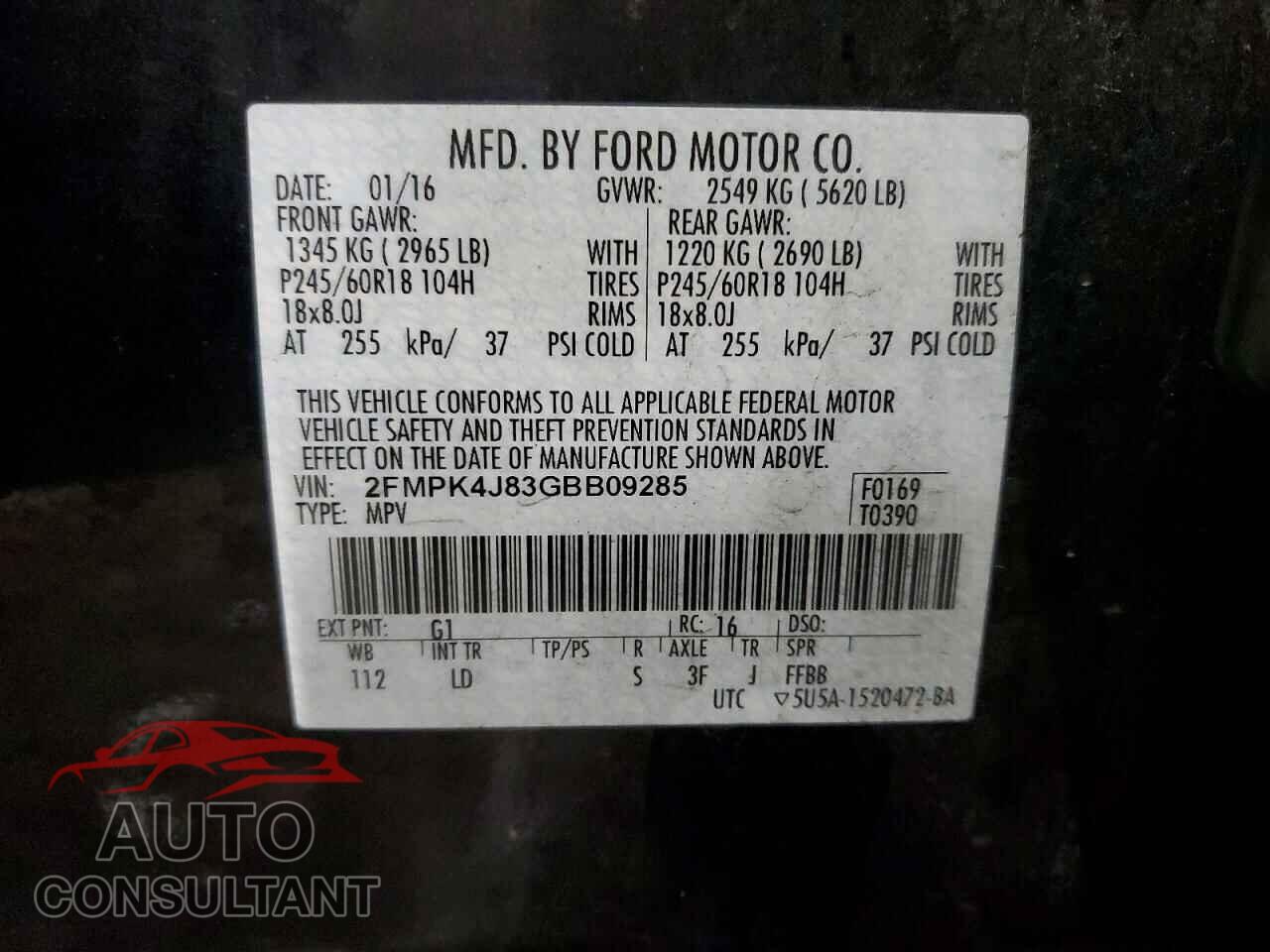 FORD EDGE 2016 - 2FMPK4J83GBB09285