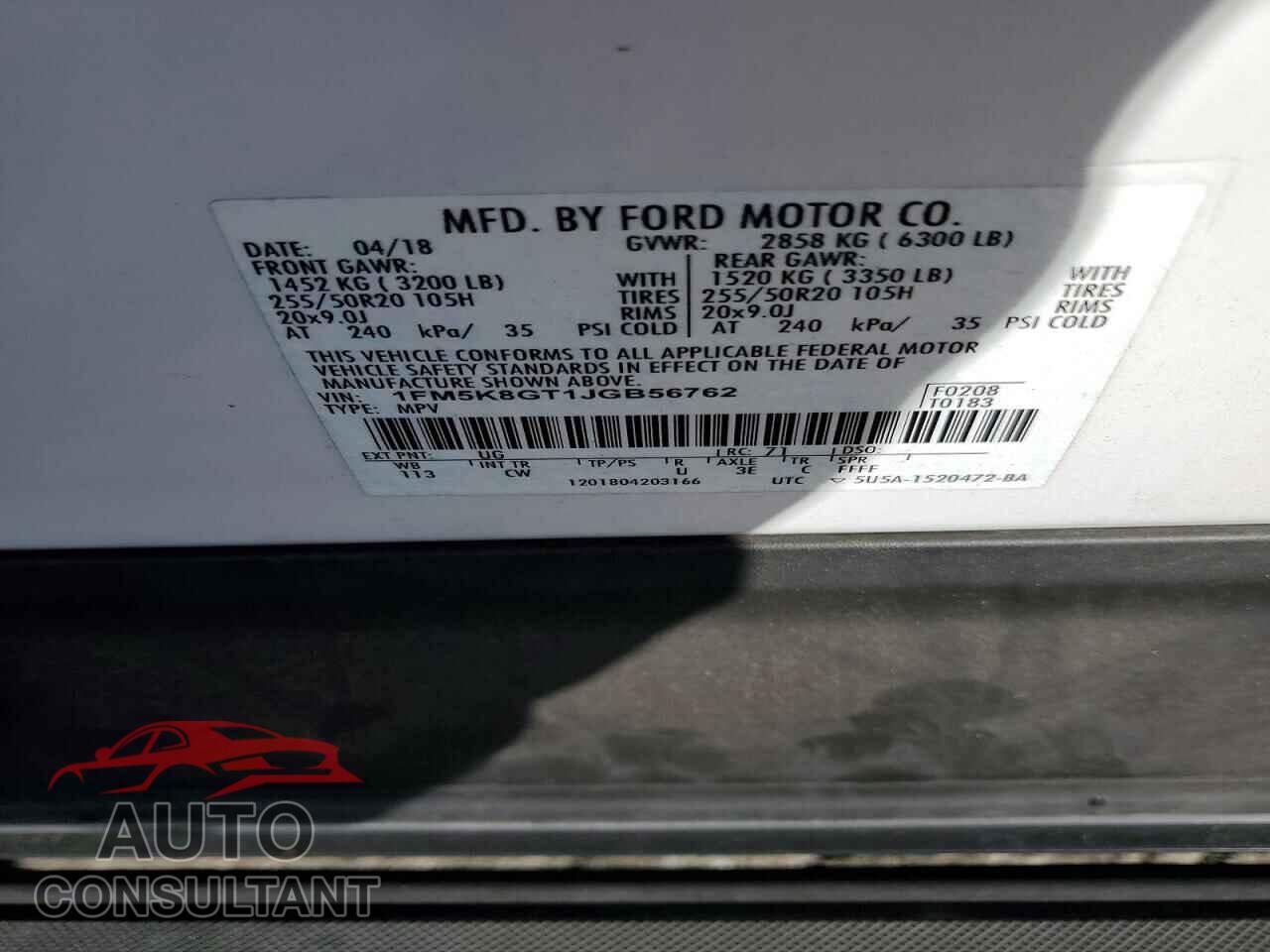 FORD EXPLORER 2018 - 1FM5K8GT1JGB56762