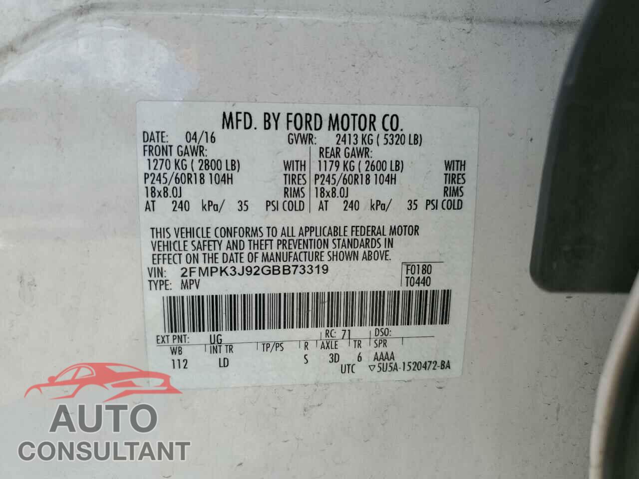 FORD EDGE 2016 - 2FMPK3J92GBB73319