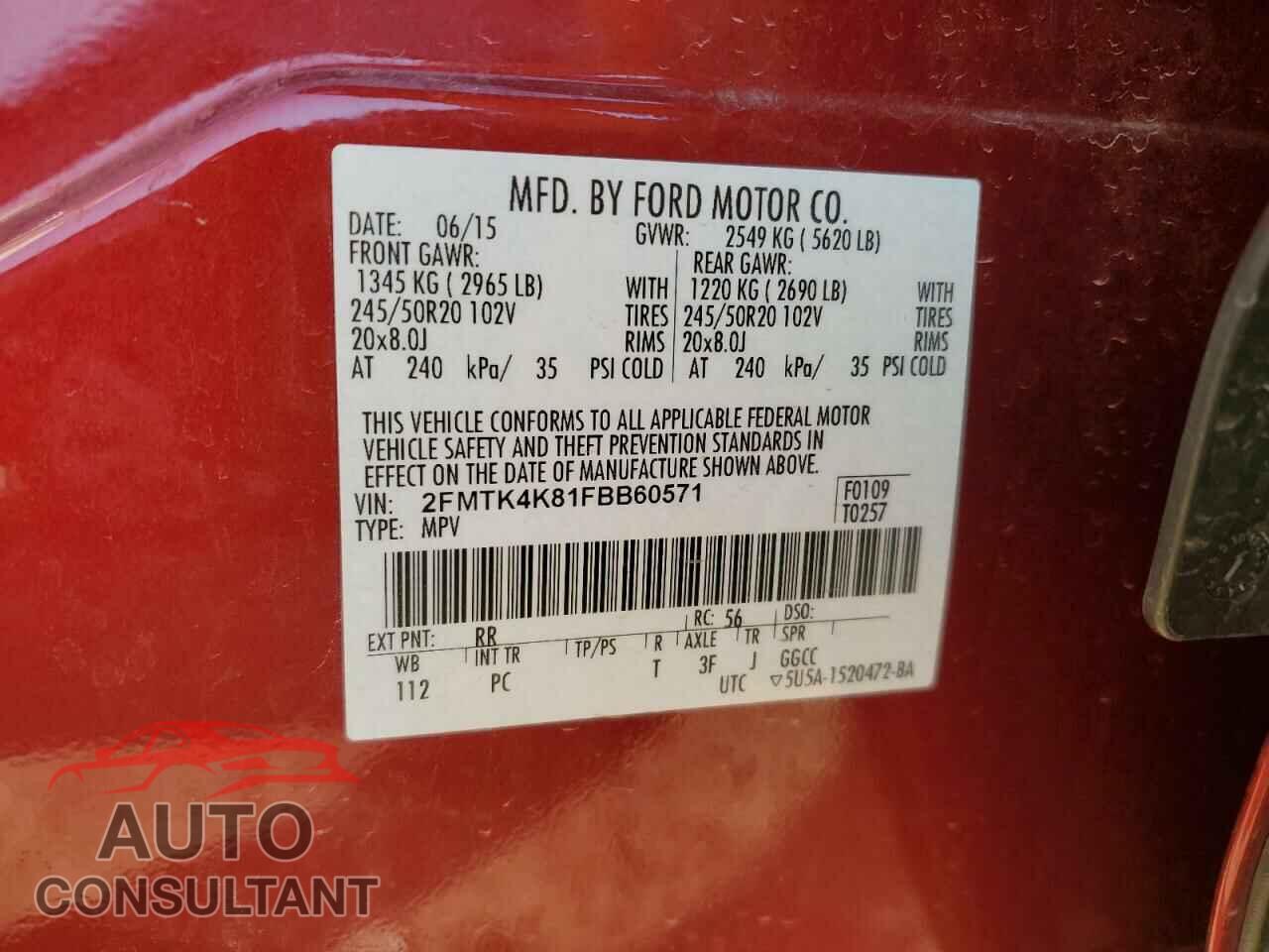 FORD EDGE 2015 - 2FMTK4K81FBB60571