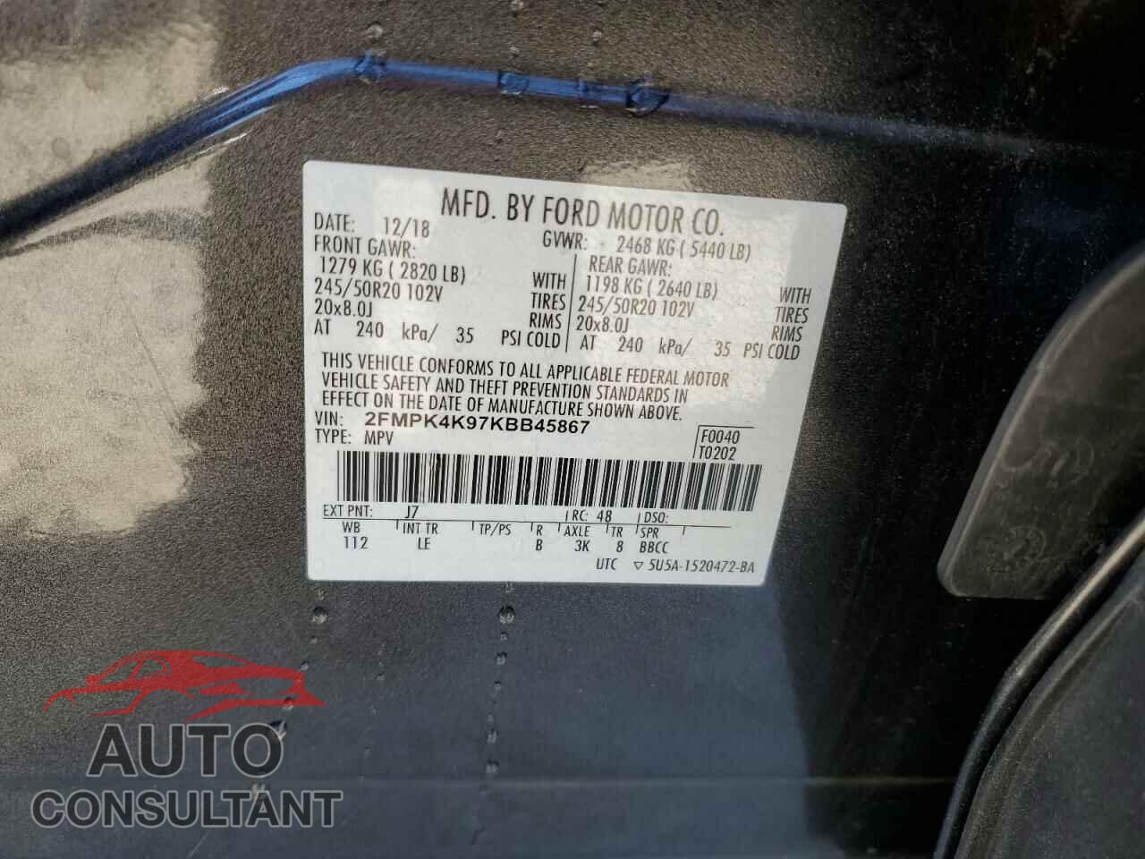FORD EDGE 2019 - 2FMPK4K97KBB45867