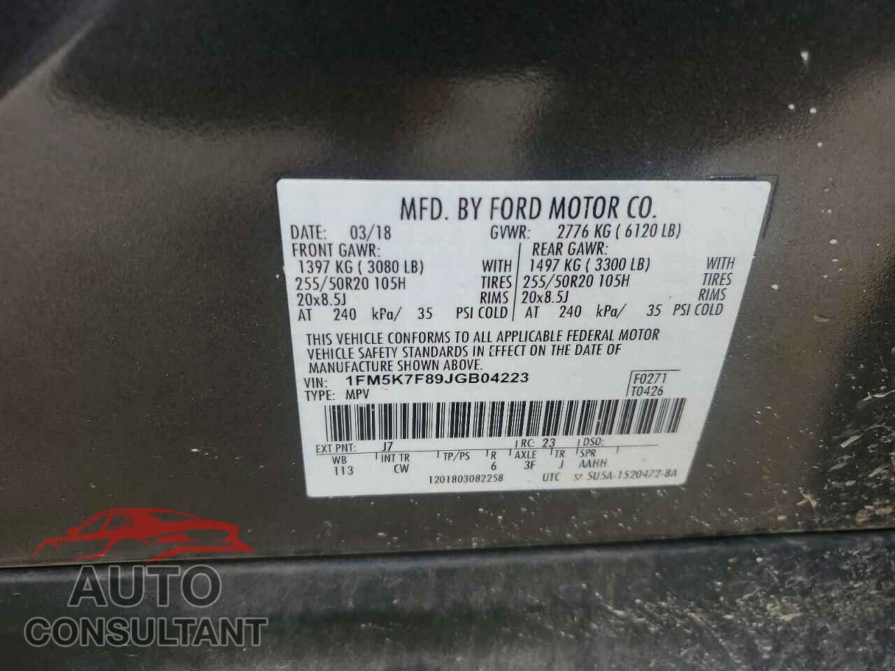 FORD EXPLORER 2018 - 1FM5K7F89JGB04223