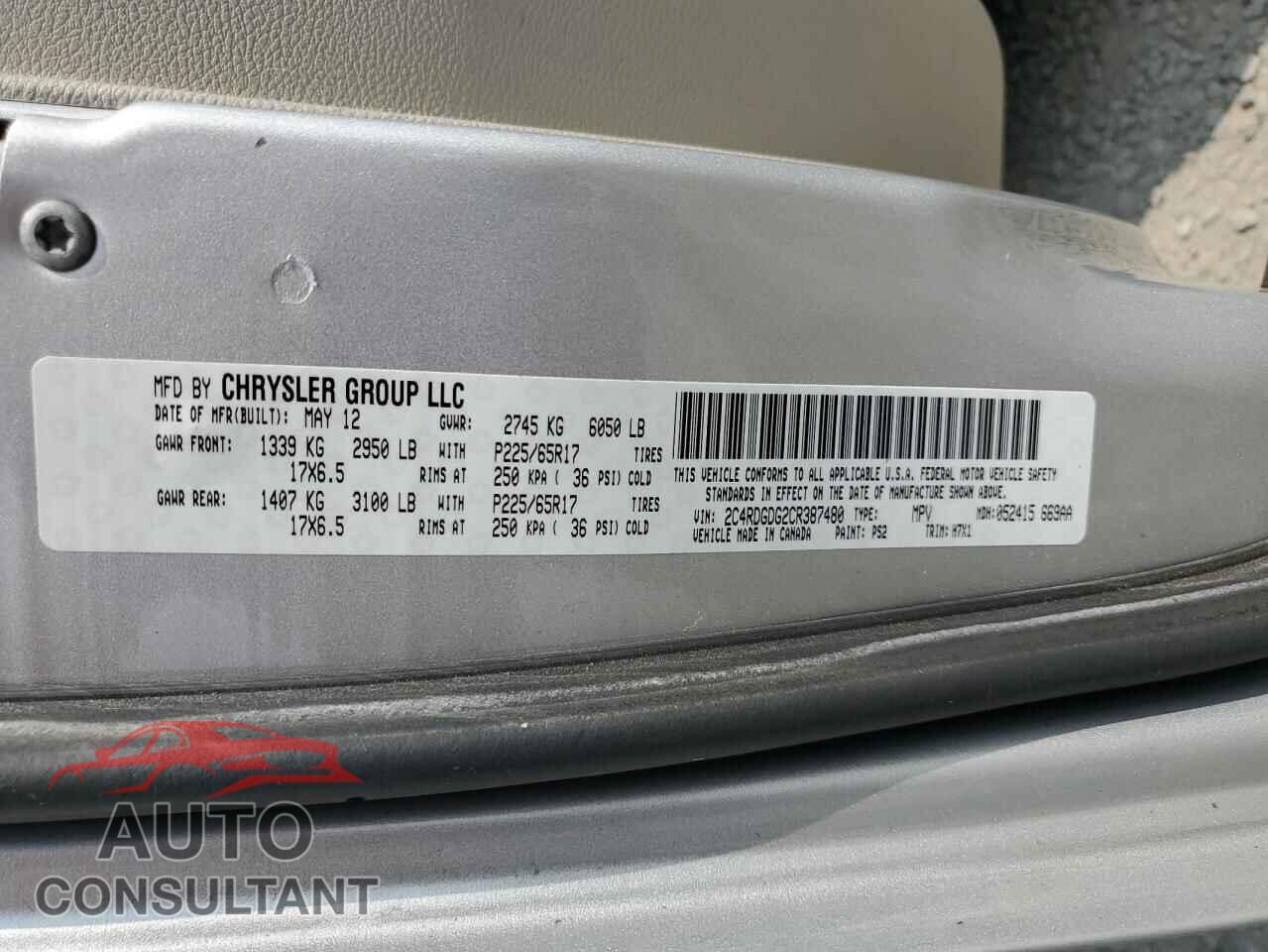 DODGE CARAVAN 2012 - 2C4RDGDG2CR387480