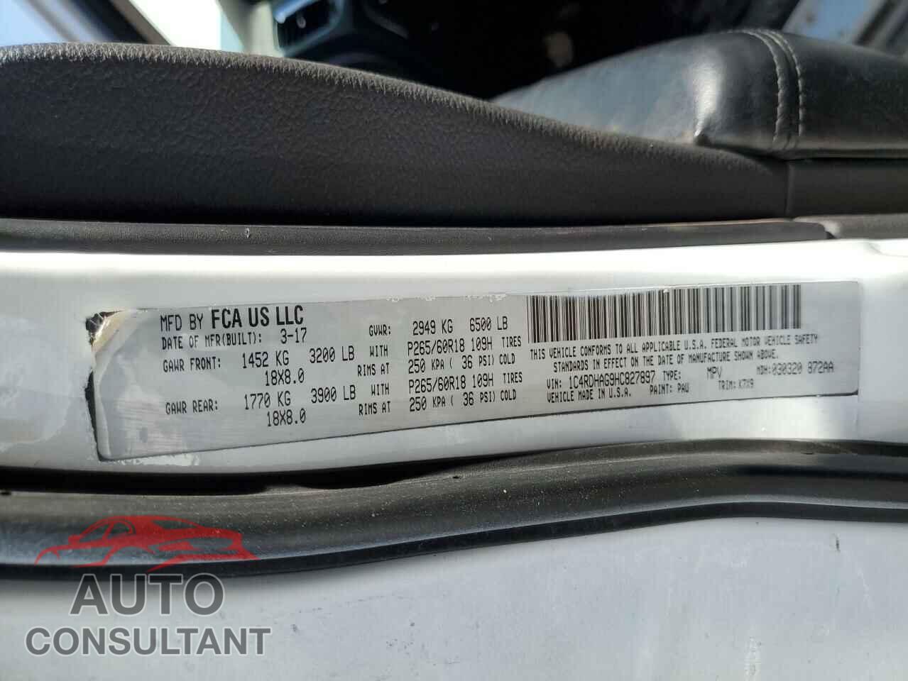 DODGE DURANGO 2017 - 1C4RDHAG9HC827897