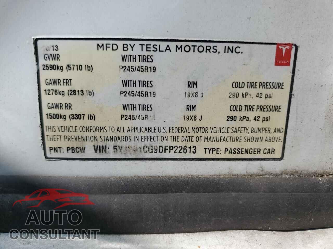 TESLA MODEL S 2013 - 5YJSA1CG9DFP22613