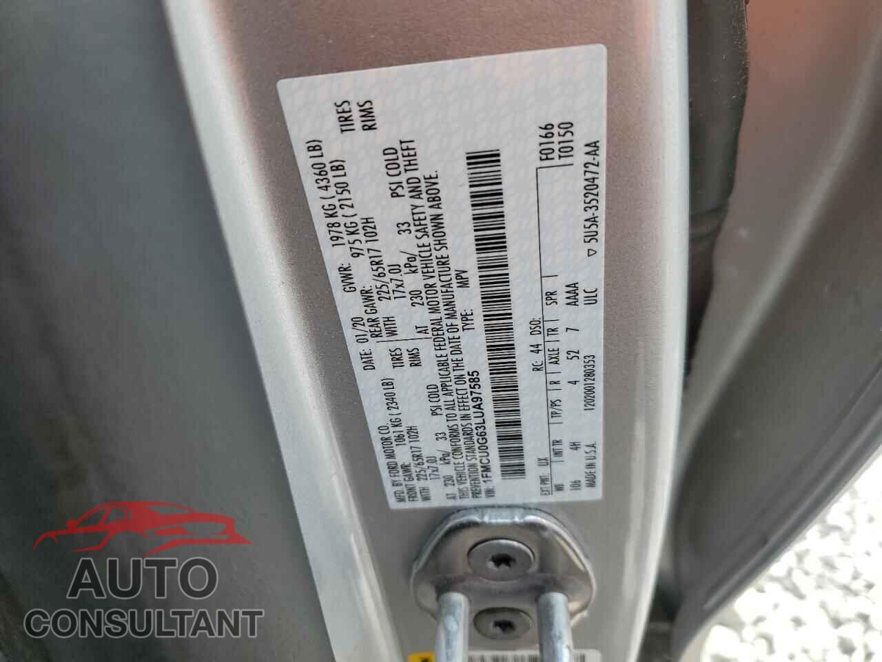 FORD ESCAPE 2020 - 1FMCU0G63LUA97585