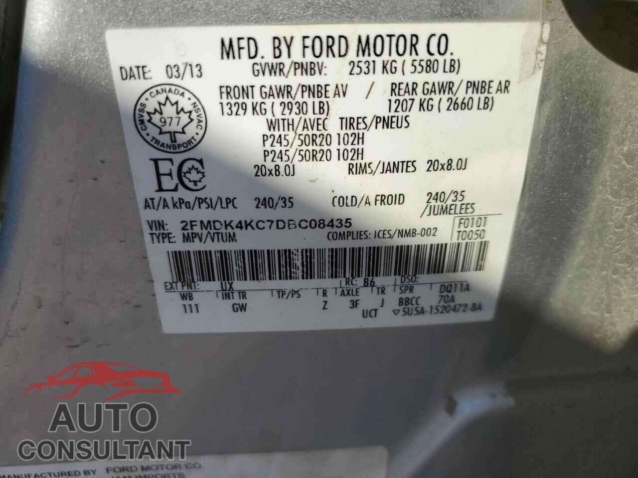 FORD EDGE 2013 - 2FMDK4KC7DBC08435