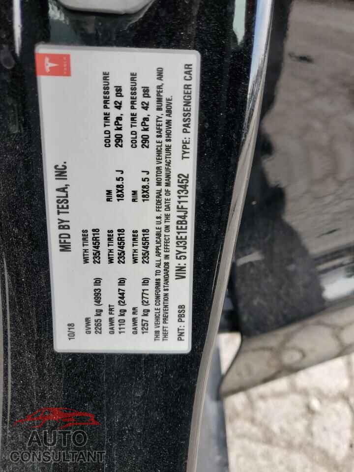 TESLA MODEL 3 2018 - 5YJ3E1EB4JF113452