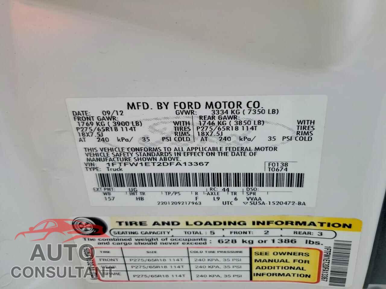 FORD F150 2013 - 1FTFW1ET2DFA13367