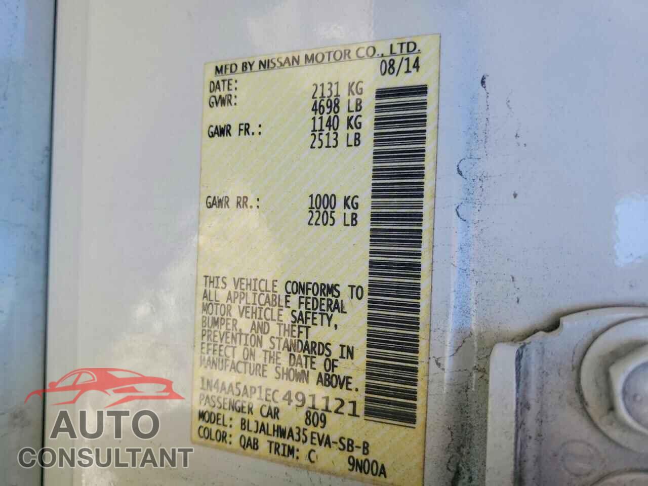 NISSAN MAXIMA 2014 - 1N4AA5AP1EC491121