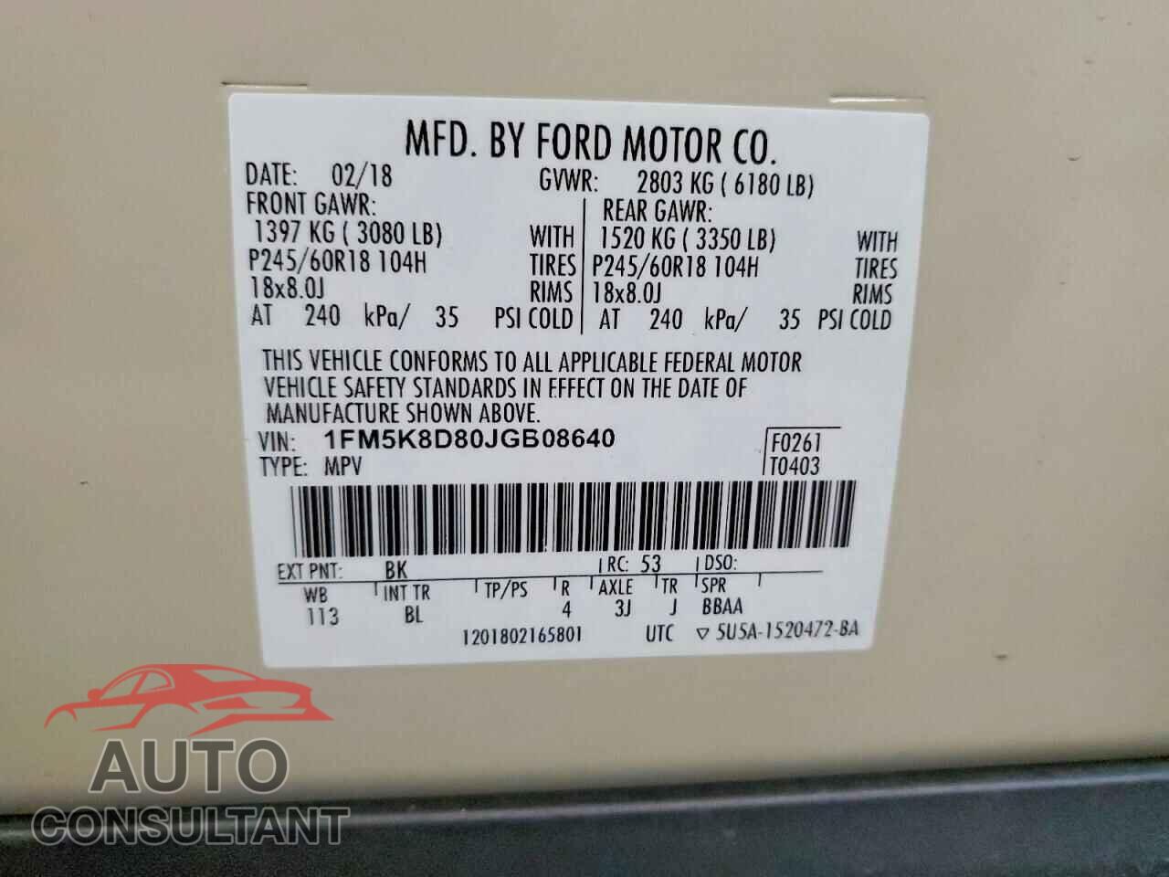FORD EXPLORER 2018 - 1FM5K8D80JGB08640