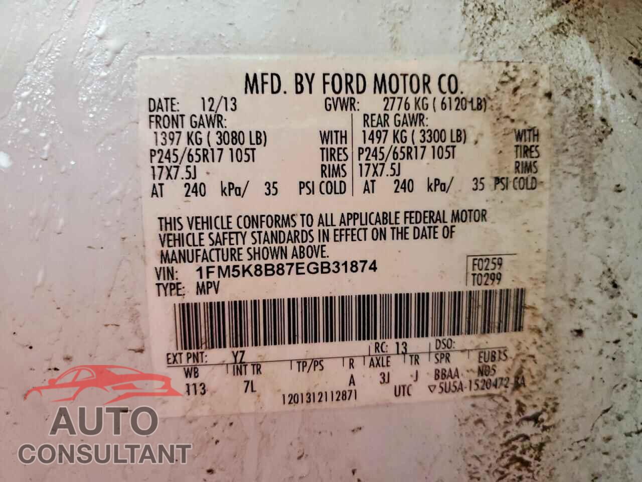 FORD EXPLORER 2014 - 1FM5K8B87EGB31874