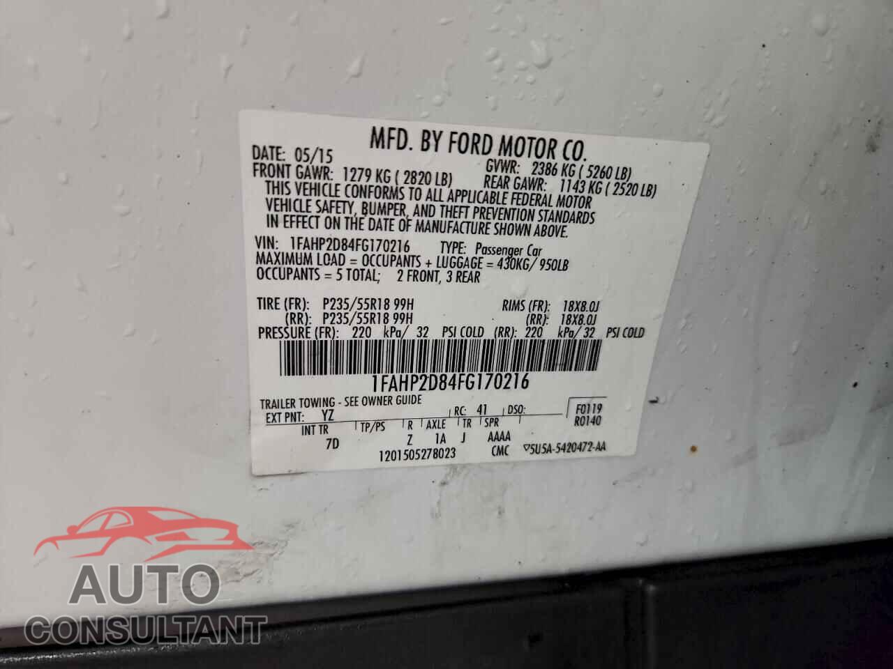 FORD TAURUS 2015 - 1FAHP2D84FG170216